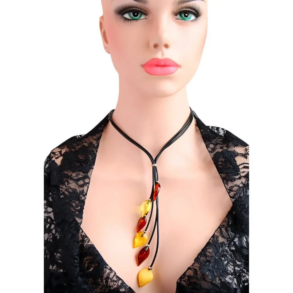 Amber Statement Necklace-Layered Leaf Design